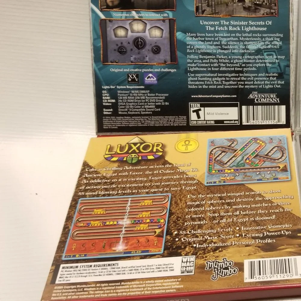Luxor and Lights Out- 2 exciting vtg PC games!